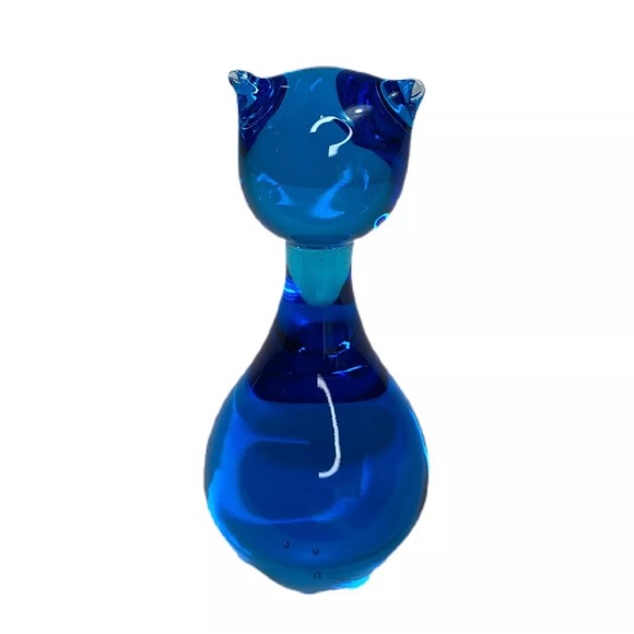 Vintage Blue Glass Cat Figurine - Picture 4 of 8